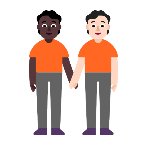 Microsoft design of the people holding hands: dark skin tone light skin tone emoji verson:Windows-11-23H2