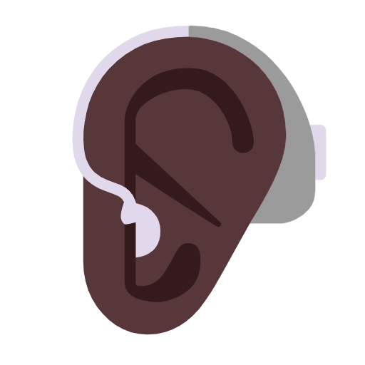 Microsoft design of the ear with hearing aid: dark skin tone emoji verson:Windows-11-23H2