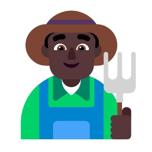 Microsoft design of the man farmer: dark skin tone emoji verson:Windows-11-23H2