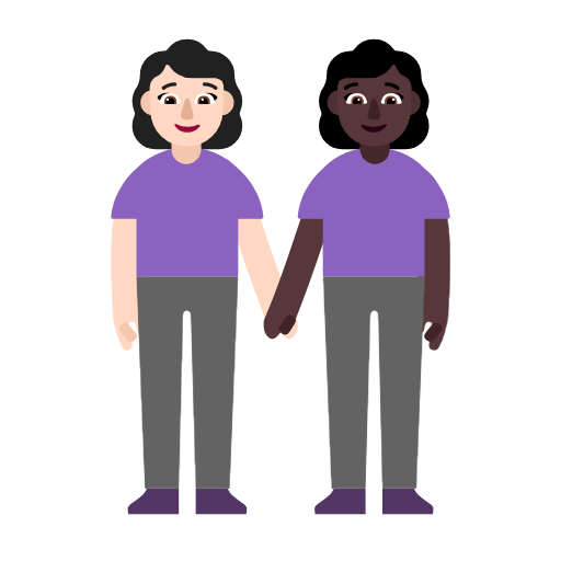 Microsoft design of the women holding hands: light skin tone dark skin tone emoji verson:Windows-11-23H2