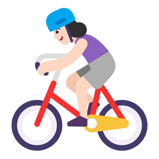 Microsoft design of the woman biking: light skin tone emoji verson:Windows-11-22H2