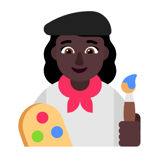 Microsoft design of the woman artist: dark skin tone emoji verson:Windows-11-23H2