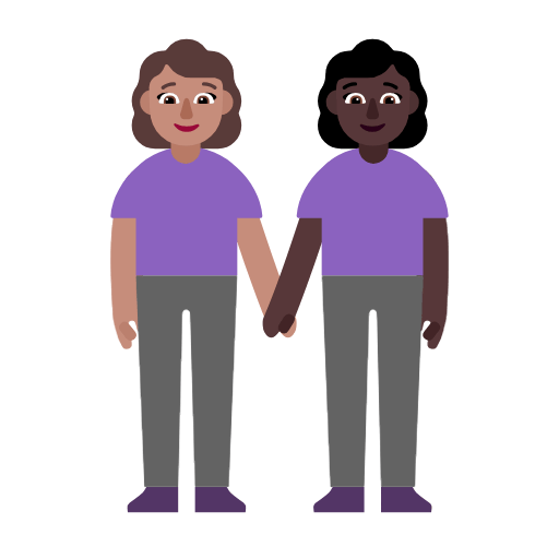 Microsoft design of the women holding hands: medium skin tone dark skin tone emoji verson:Windows-11-23H2