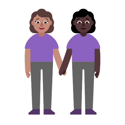 Microsoft design of the women holding hands: medium skin tone dark skin tone emoji verson:Windows-11-23H2