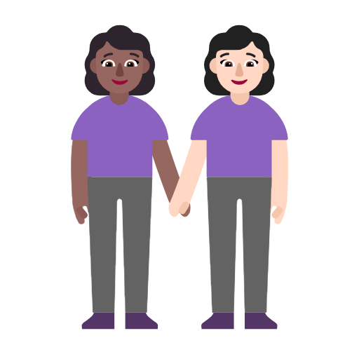 Microsoft design of the women holding hands: medium-dark skin tone light skin tone emoji verson:Windows-11-23H2