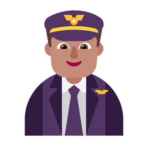 Microsoft design of the man pilot: medium skin tone emoji verson:Windows-11-23H2