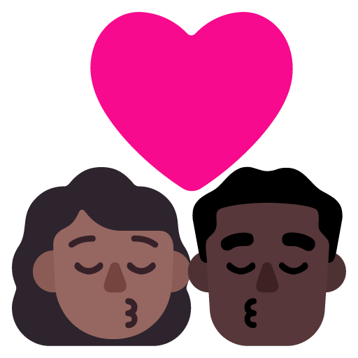 Microsoft design of the kiss: woman man medium-dark skin tone dark skin tone emoji verson:Windows-11-22H2