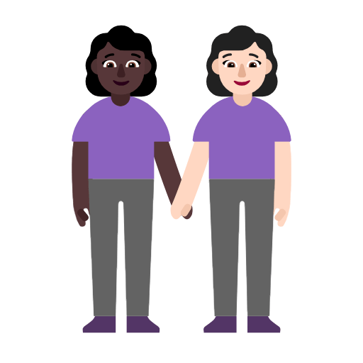 Microsoft design of the women holding hands: dark skin tone light skin tone emoji verson:Windows-11-23H2
