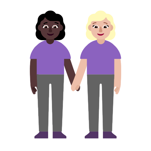 Microsoft design of the women holding hands: dark skin tone medium-light skin tone emoji verson:Windows-11-23H2