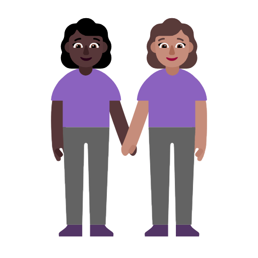 Microsoft design of the women holding hands: dark skin tone medium skin tone emoji verson:Windows-11-23H2