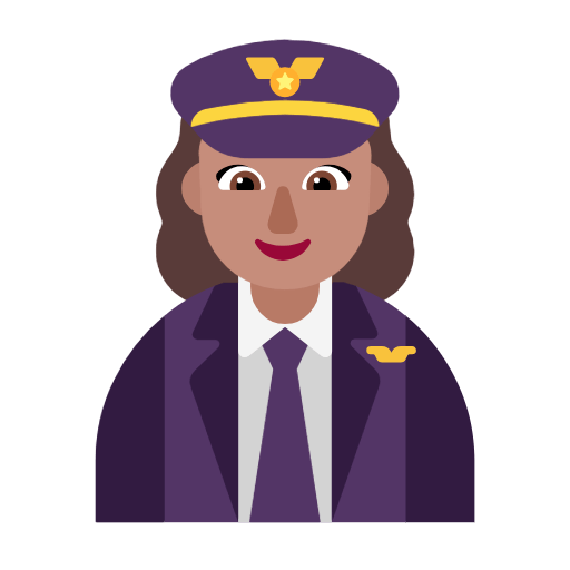 Microsoft design of the woman pilot: medium skin tone emoji verson:Windows-11-23H2