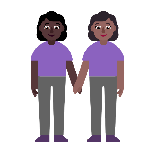 Microsoft design of the women holding hands: dark skin tone medium-dark skin tone emoji verson:Windows-11-23H2