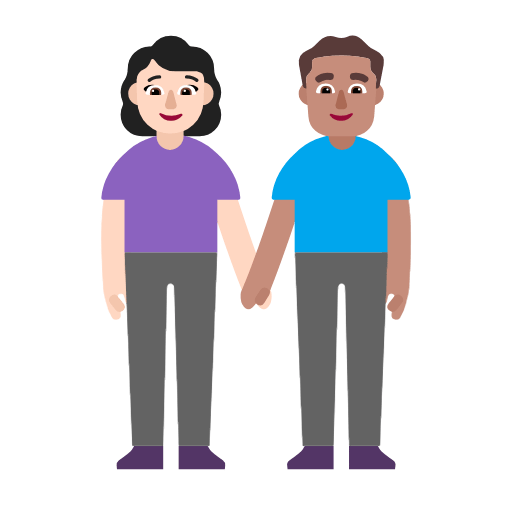 Microsoft design of the woman and man holding hands: light skin tone medium skin tone emoji verson:Windows-11-23H2
