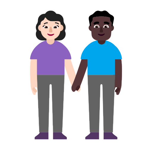 Microsoft design of the woman and man holding hands: light skin tone dark skin tone emoji verson:Windows-11-23H2