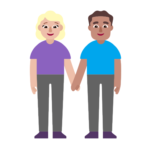 Microsoft design of the woman and man holding hands: medium-light skin tone medium skin tone emoji verson:Windows-11-23H2