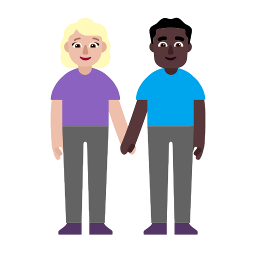 Microsoft design of the woman and man holding hands: medium-light skin tone dark skin tone emoji verson:Windows-11-23H2