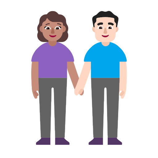 Microsoft design of the woman and man holding hands: medium skin tone light skin tone emoji verson:Windows-11-23H2