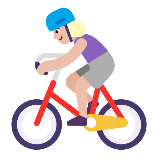 Microsoft design of the woman biking: medium-light skin tone emoji verson:Windows-11-22H2