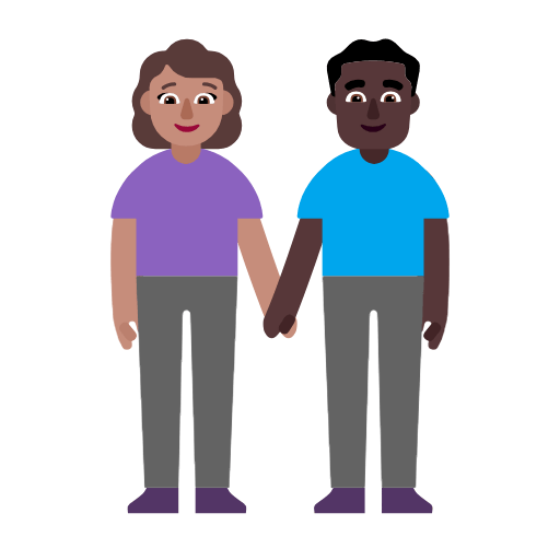 Microsoft design of the woman and man holding hands: medium skin tone dark skin tone emoji verson:Windows-11-23H2