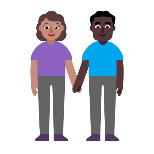 Microsoft design of the woman and man holding hands: medium skin tone dark skin tone emoji verson:Windows-11-23H2