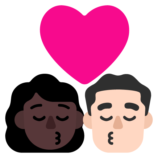 Microsoft design of the kiss: woman man dark skin tone light skin tone emoji verson:Windows-11-22H2