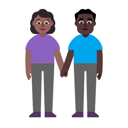 Microsoft design of the woman and man holding hands: medium-dark skin tone dark skin tone emoji verson:Windows-11-23H2