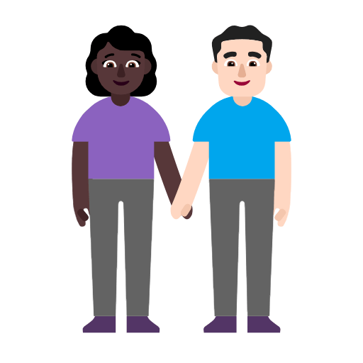 Microsoft design of the woman and man holding hands: dark skin tone light skin tone emoji verson:Windows-11-23H2