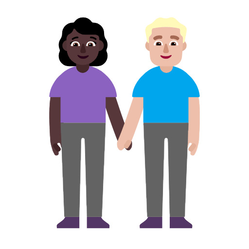 Microsoft design of the woman and man holding hands: dark skin tone medium-light skin tone emoji verson:Windows-11-23H2
