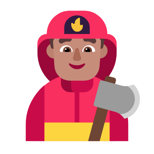 Microsoft design of the man firefighter: medium skin tone emoji verson:Windows-11-23H2