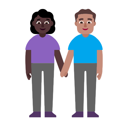 Microsoft design of the woman and man holding hands: dark skin tone medium skin tone emoji verson:Windows-11-23H2