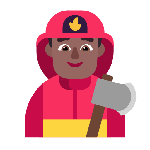 Microsoft design of the man firefighter: medium-dark skin tone emoji verson:Windows-11-23H2