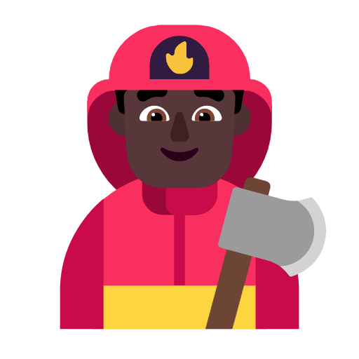Microsoft design of the man firefighter: dark skin tone emoji verson:Windows-11-23H2