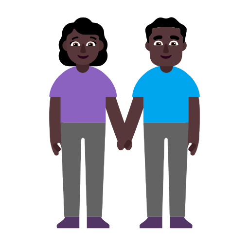 Microsoft design of the woman and man holding hands: dark skin tone emoji verson:Windows-11-23H2