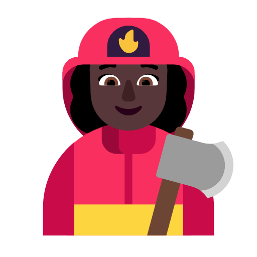 Microsoft design of the woman firefighter: dark skin tone emoji verson:Windows-11-23H2