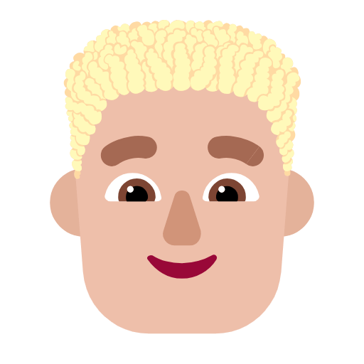 Microsoft design of the man: medium-light skin tone curly hair emoji verson:Windows-11-23H2