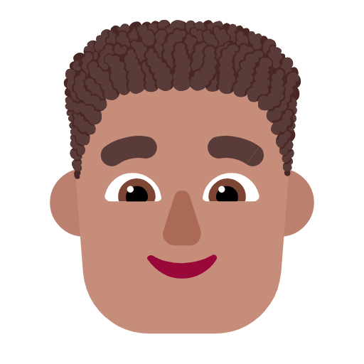 Microsoft design of the man: medium skin tone curly hair emoji verson:Windows-11-23H2