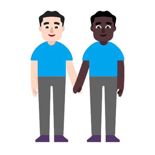 Microsoft design of the men holding hands: light skin tone dark skin tone emoji verson:Windows-11-23H2