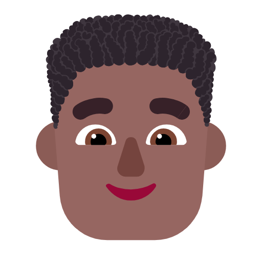 Microsoft design of the man: medium-dark skin tone curly hair emoji verson:Windows-11-23H2