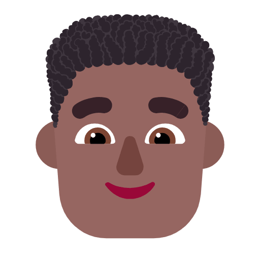Microsoft design of the man: medium-dark skin tone curly hair emoji verson:Windows-11-23H2