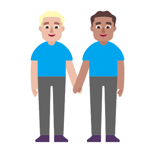 Microsoft design of the men holding hands: medium-light skin tone medium skin tone emoji verson:Windows-11-23H2