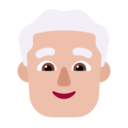 Microsoft design of the man: medium-light skin tone white hair emoji verson:Windows-11-23H2