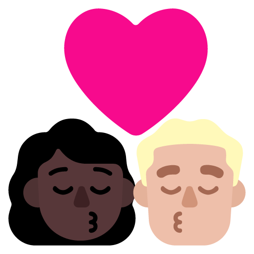 Microsoft design of the kiss: woman man dark skin tone medium-light skin tone emoji verson:Windows-11-22H2