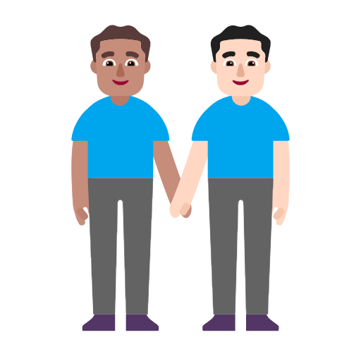 Microsoft design of the men holding hands: medium skin tone light skin tone emoji verson:Windows-11-23H2