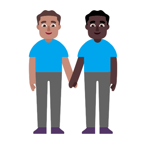 Microsoft design of the men holding hands: medium skin tone dark skin tone emoji verson:Windows-11-23H2