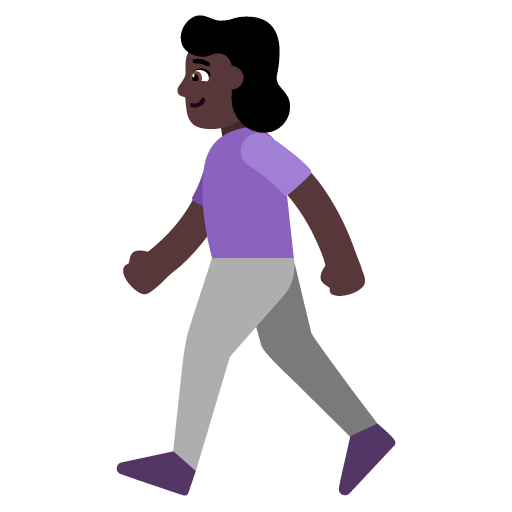 Microsoft design of the woman walking: dark skin tone emoji verson:Windows-11-22H2