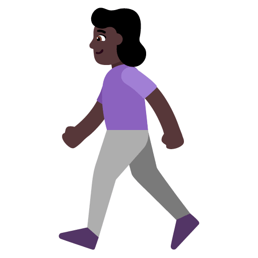 Microsoft design of the woman walking: dark skin tone emoji verson:Windows-11-22H2