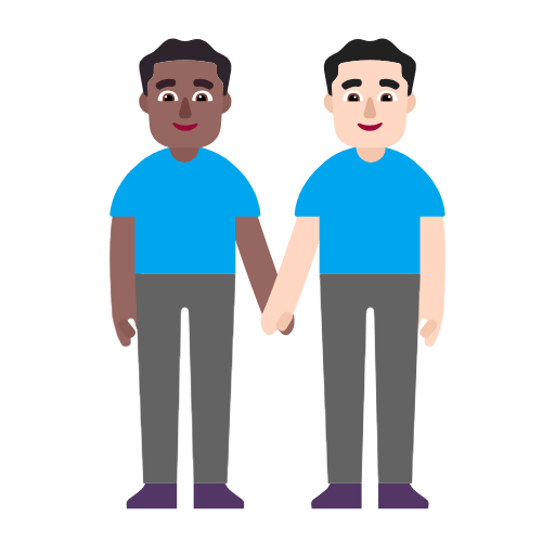 Microsoft design of the men holding hands: medium-dark skin tone light skin tone emoji verson:Windows-11-23H2