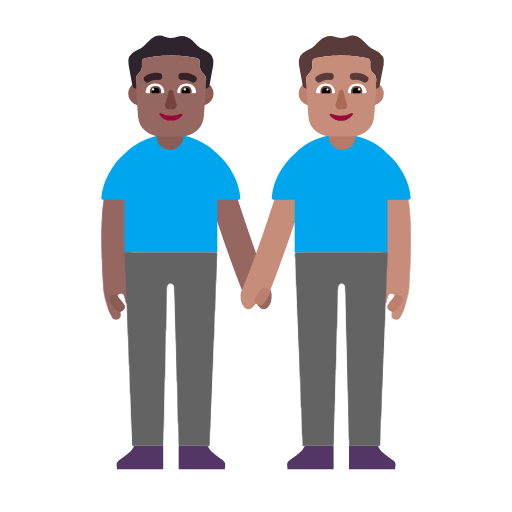 Microsoft design of the men holding hands: medium-dark skin tone medium skin tone emoji verson:Windows-11-23H2