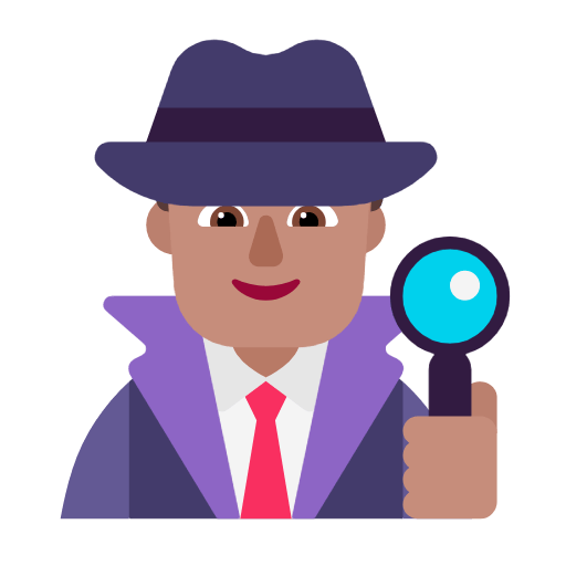 Microsoft design of the man detective: medium skin tone emoji verson:Windows-11-23H2