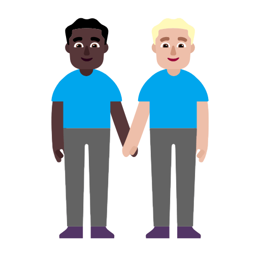 Microsoft design of the men holding hands: dark skin tone medium-light skin tone emoji verson:Windows-11-23H2